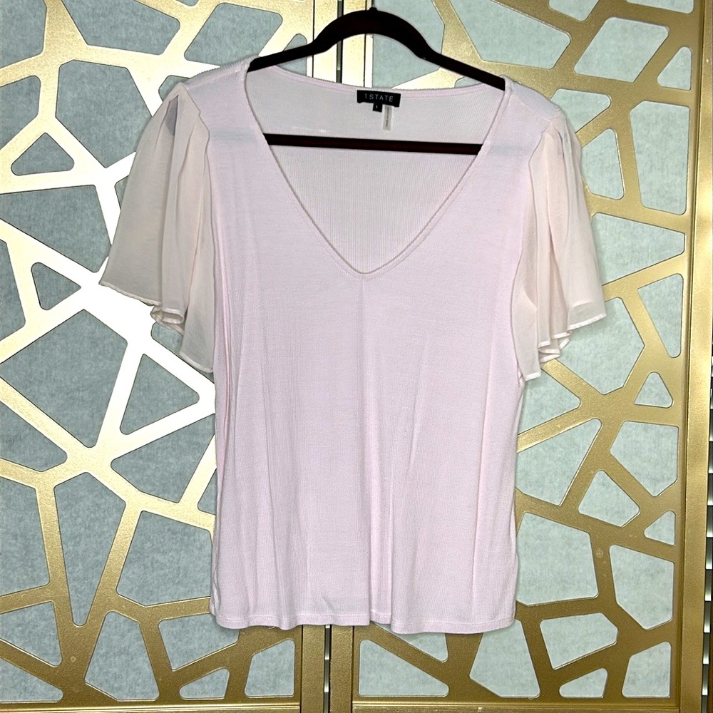 1.STATE Women's Flutter Sleeve Rib Knit‎ Blouse